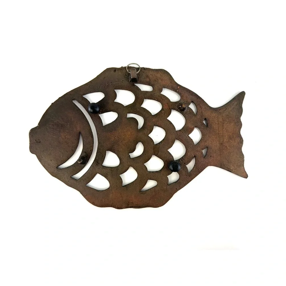 Vintage Fish-Shaped Brass Trivet With Pierced Design